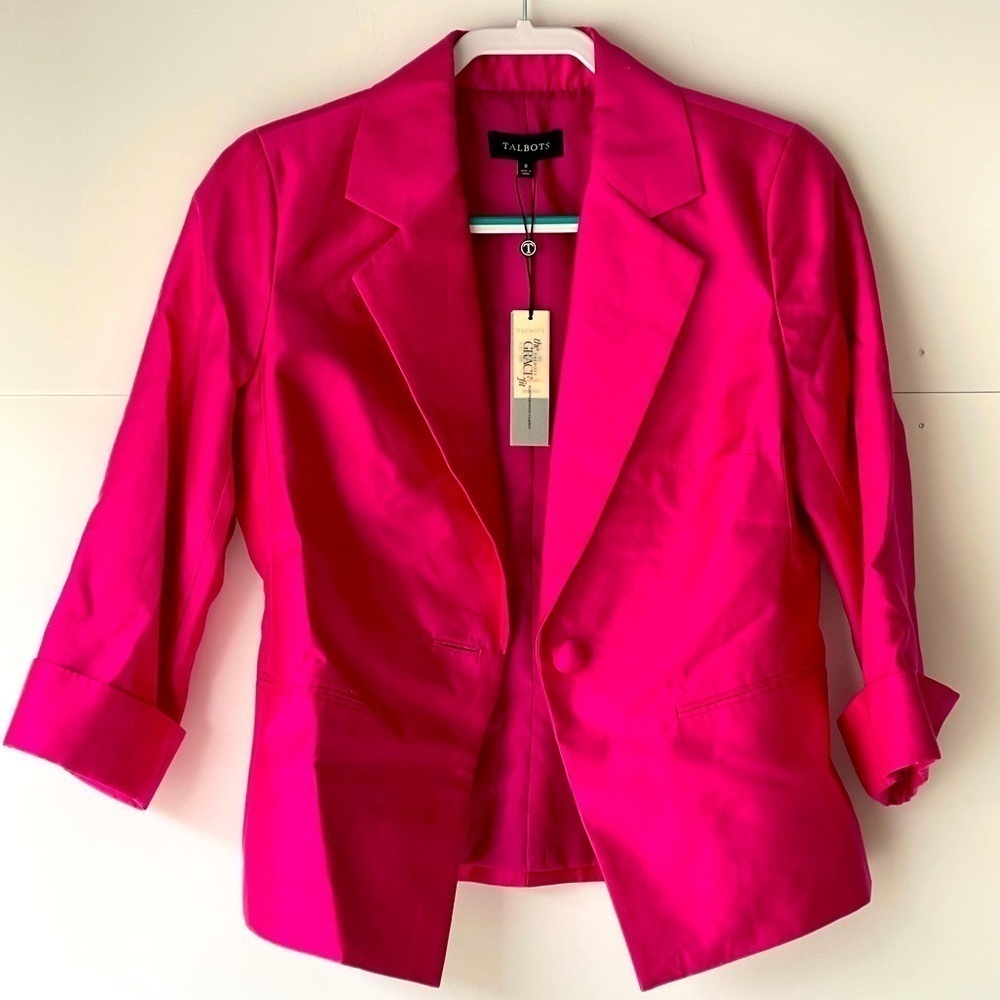 NWT ($200) Talbots Blazer Jacket Coat Office Career Work Pink Jacket, Sz 8